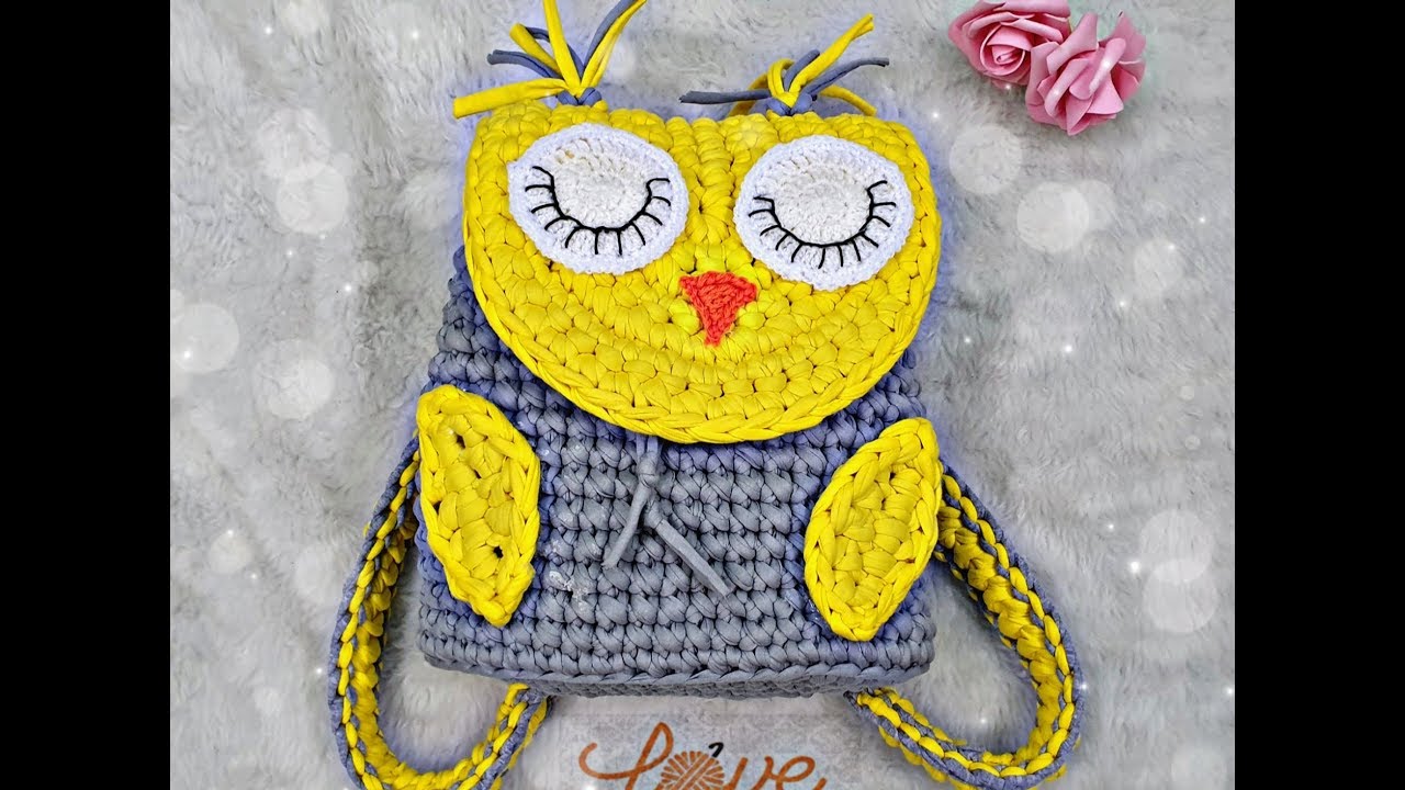 شنطة/حقيبة الظهرموديل البومه النائمه بخيط الكليم حصريا #crochet bag