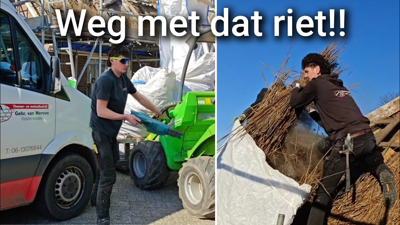 Riet van het dak verwijderen, stoffige klus!! | Boer Gerrit vlogt 