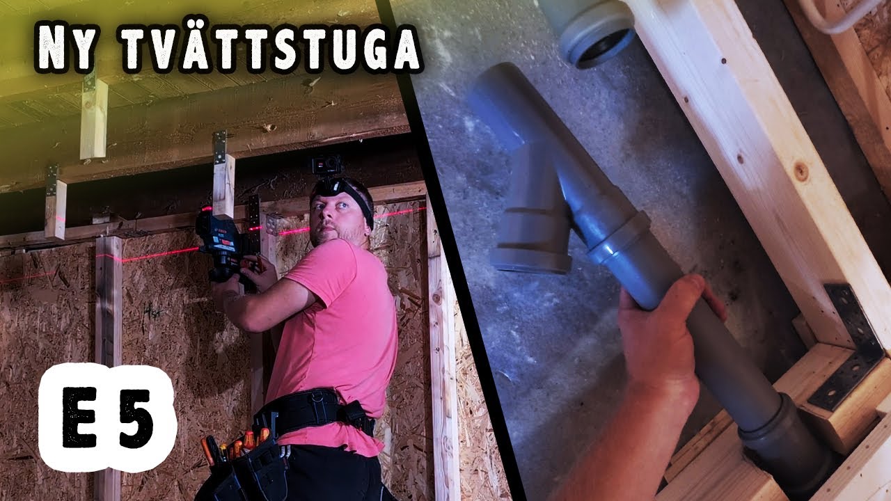 Tvättstuga & Walk-in Closet #5 - Jämnar ut Taket & Drar Avlopp med Perfekt Fall!