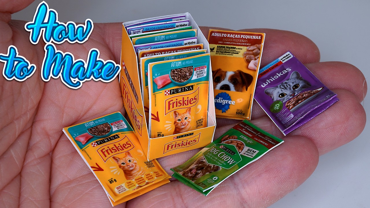Miniature Cat & Dog Food Packs Made from PAPER! Perfect for Barbie & Mini Brands Fans!