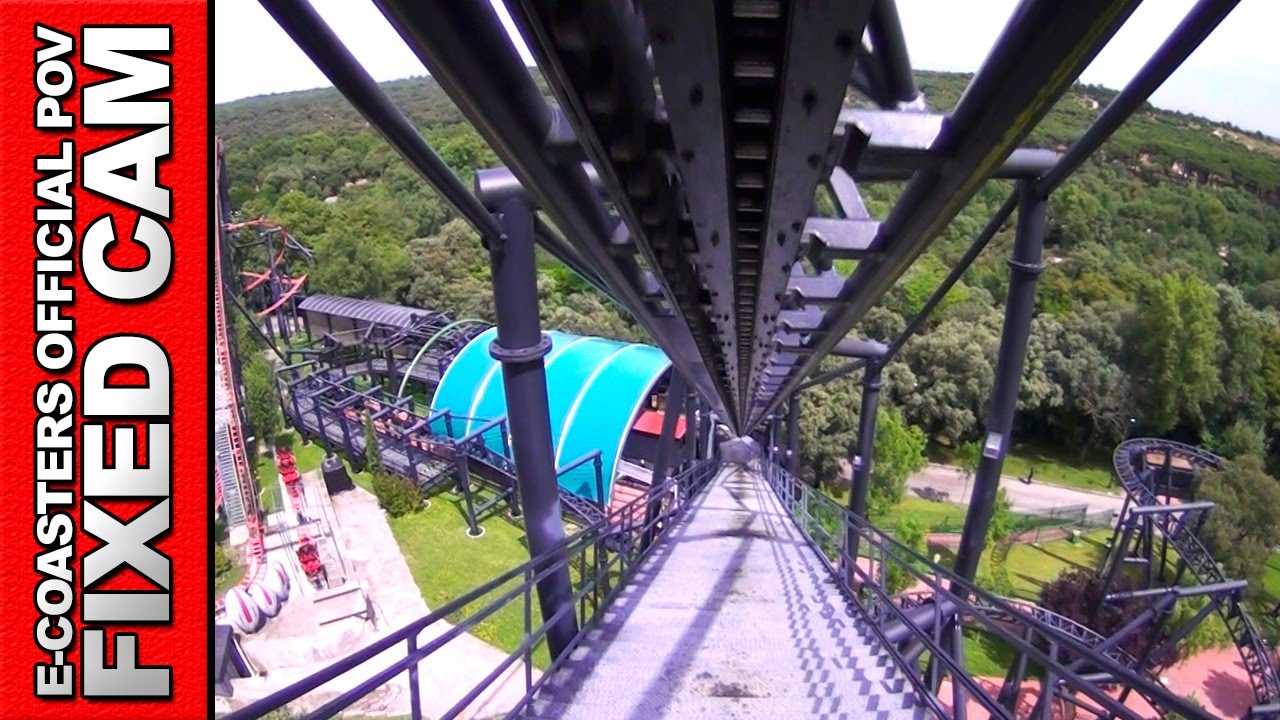 Tornado Parque de Atracciones Madrid - Roller Coaster Back View POV On Ride (Theme Park Spain)