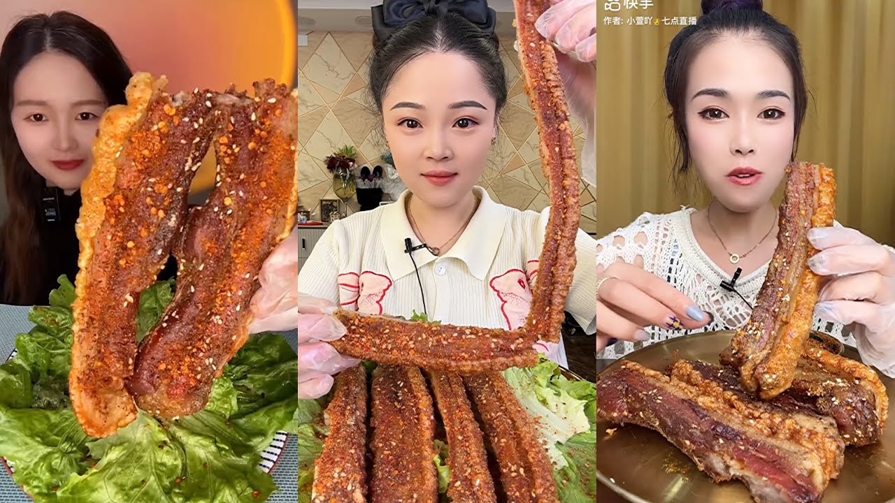 CRISPY PORK STICKS MUKBANG | CHINESE EATING SHOW