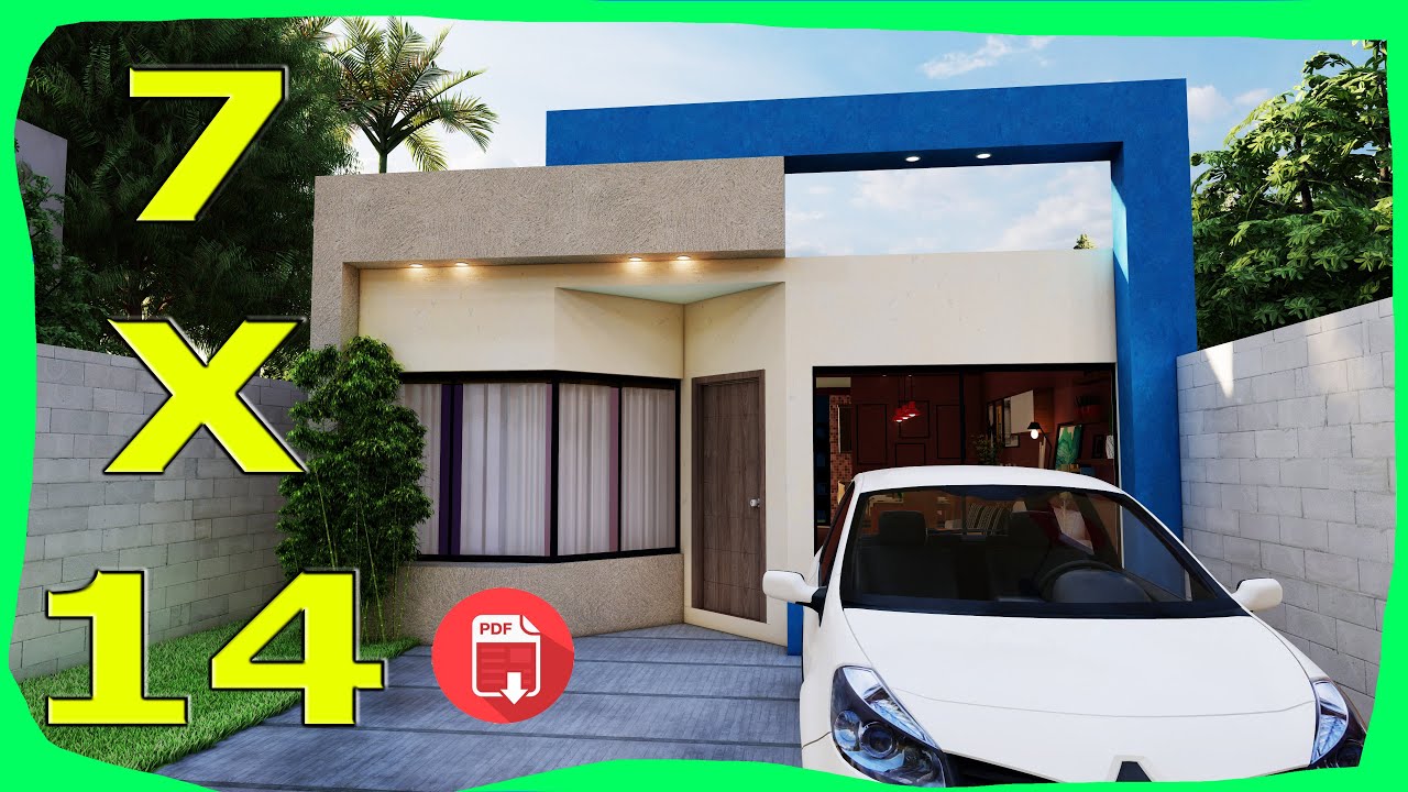 Casa de 7x14 UNA Planta 2 RECAMARAS Fachadas de Casas Modernas