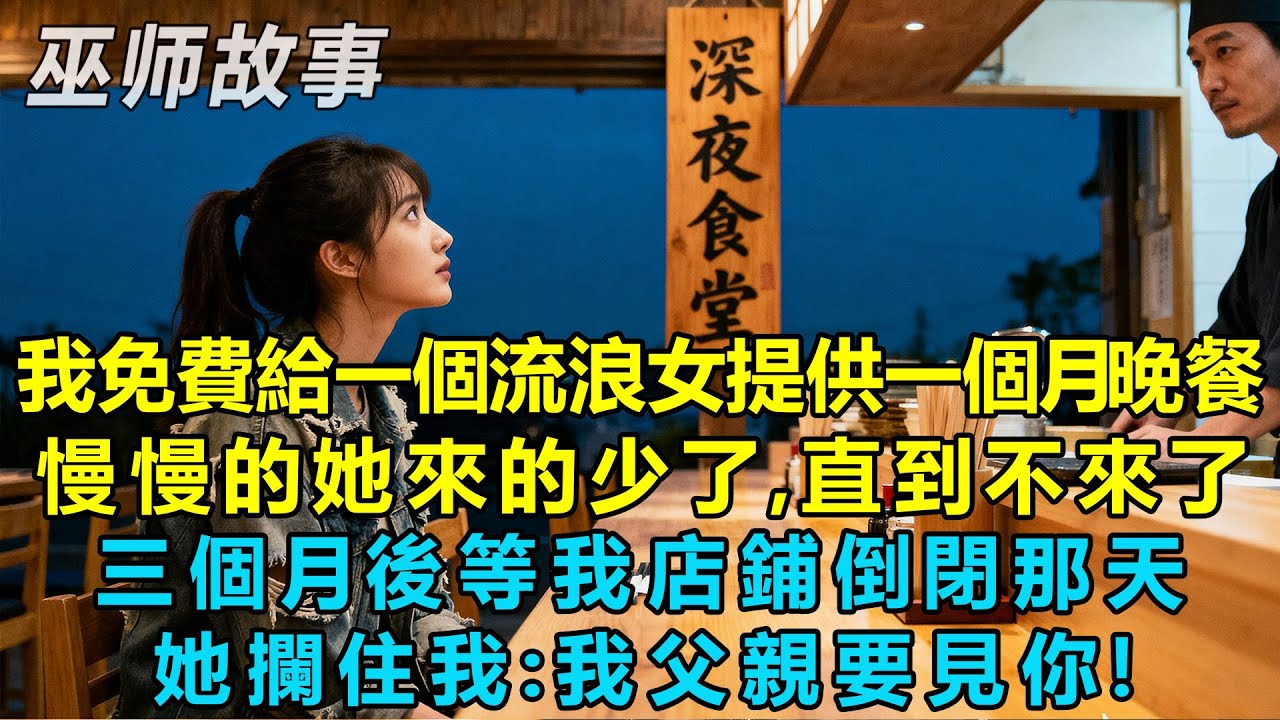 我免費給一個流浪女提供一個多月晚餐慢慢的她來的少了，直到不來了，三個月後等我店鋪倒閉那天，她攔住我我父親要見你！