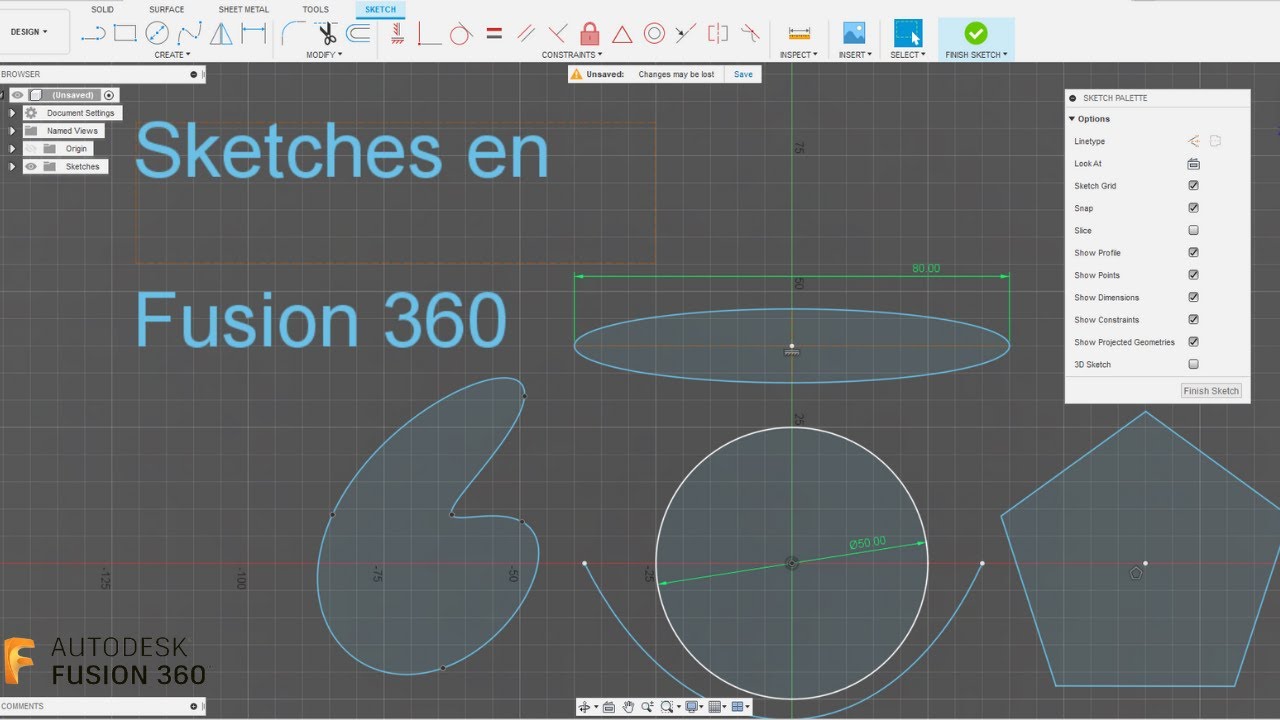 Sketches en Fusion 360 - Líneas, Curvas y Comandos