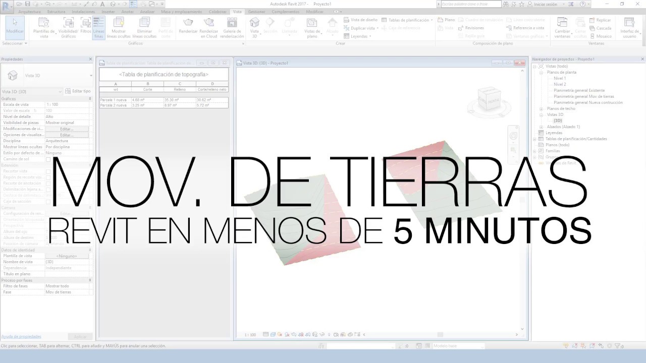 REVIT / Movimiento de tierras. Fases. Tablas de cantidades. Terrenos