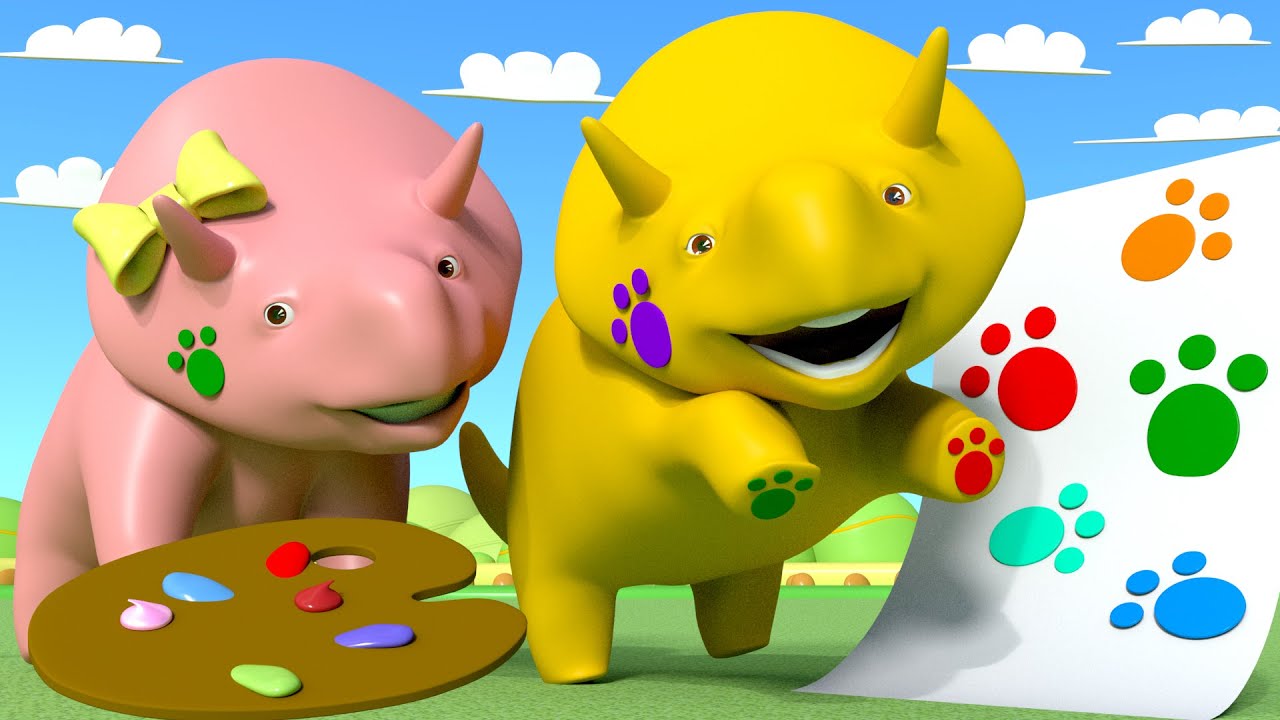 Learn Colors for Kids with Paw PAINTING! - Learn with Dino the Dinosaur videos for kids