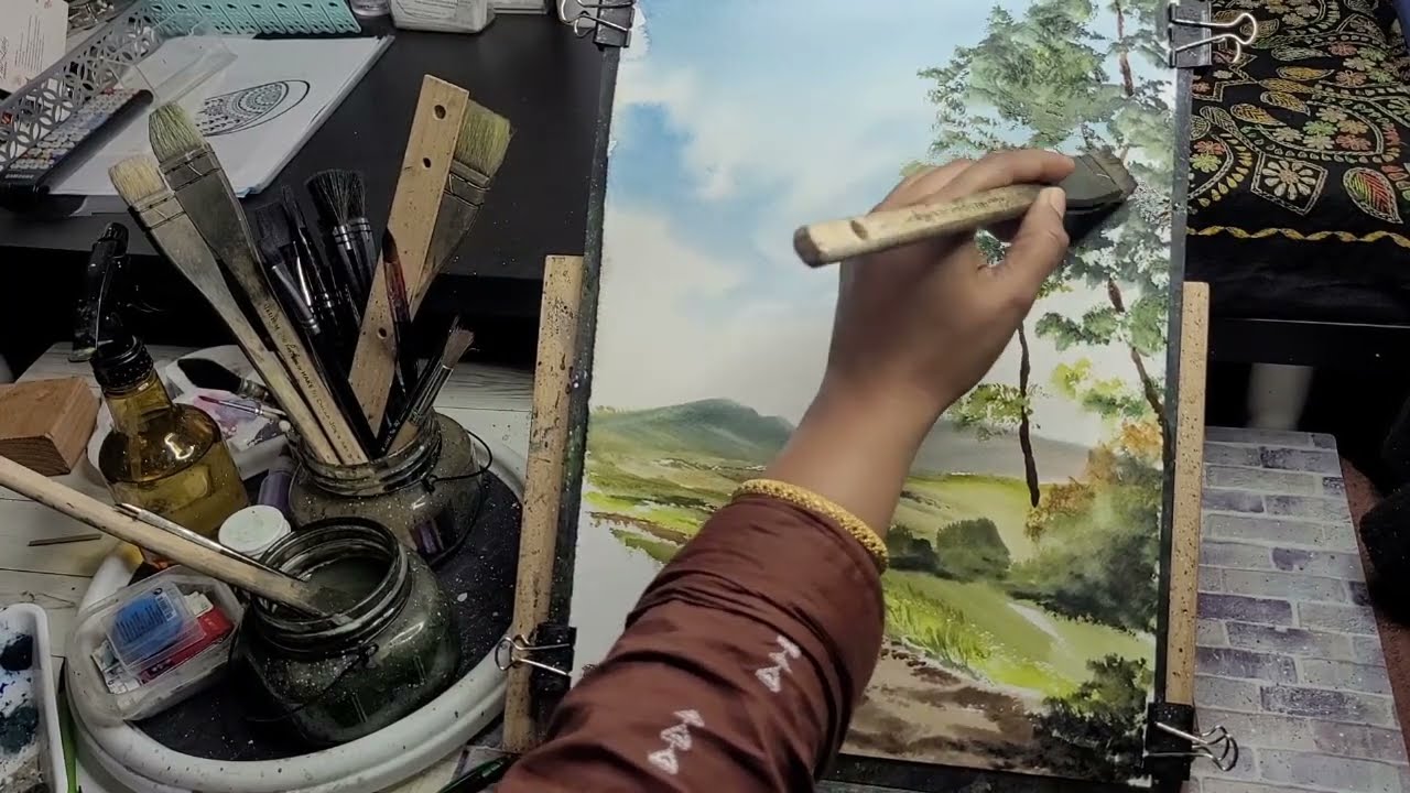 Paint a Country Road & Old-Fashioned Fence Gate with me-Watercolor Landscape with hake brush