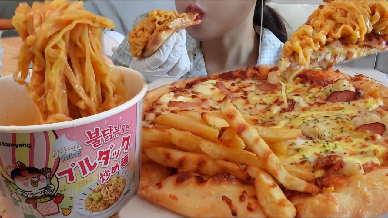 ASMR ピザ × ブルダック麺 Pizza x Buldak Noodles eating sounds