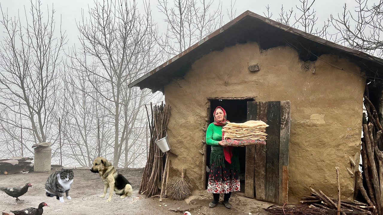 Rainy Day of Village Life, Cooking Lavash Bread and Roasting Potatoes in the Oven