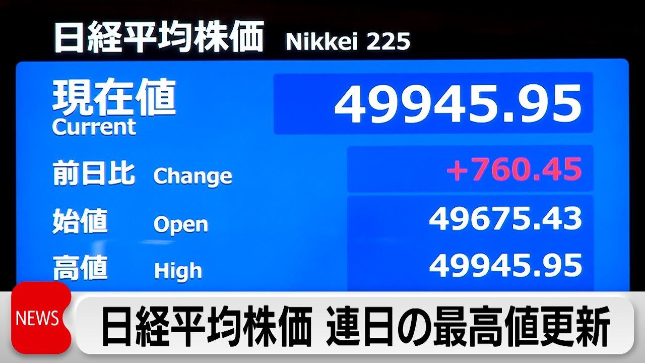 日経平均株価終値　最高値更新