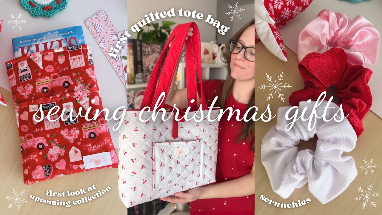 Sewing Christmas Gifts 🤶🏻🎁 quilted tote bag, book sleeve, scrunchies, & upcoming collection!