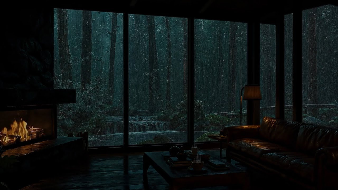 Reading by the Fireplace 📖💧 Rain on the Window in a Peaceful Living Room for Focus & Study
