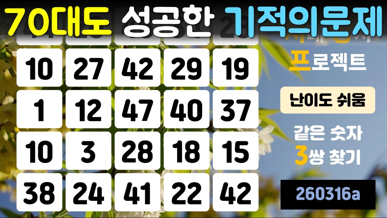70대도 성공한 기적의 문제(치매 방지 프로젝트, 같은 숫자 찾기, 두뇌운동, 치매 예방, 뇌건강, 기억력 향상, 건강한 노후)