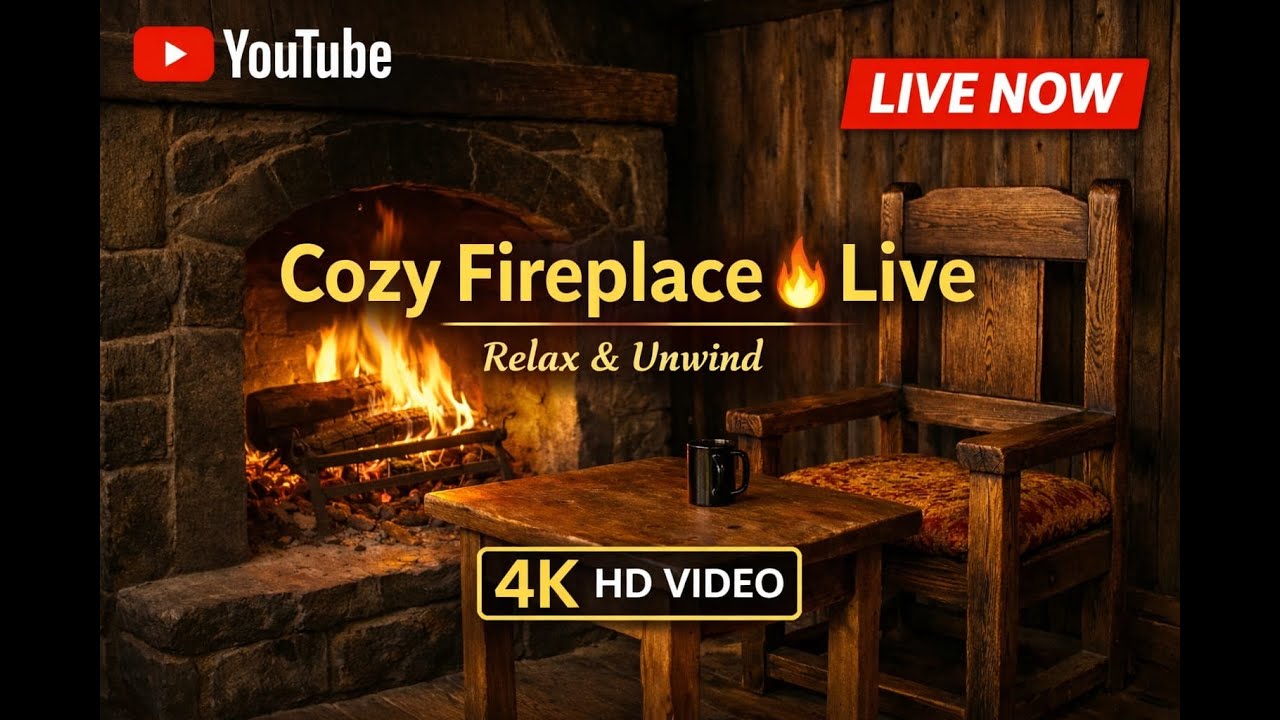 🔴 Live Cozy Tavern Fireplace 🔥 Live | Crackling Fire & Rustic Ambience #Live #Relax