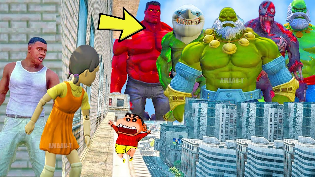 Franklin and Shinchan & Pinchan play HIDE AND KILL with Squid Game Doll In GTA 5