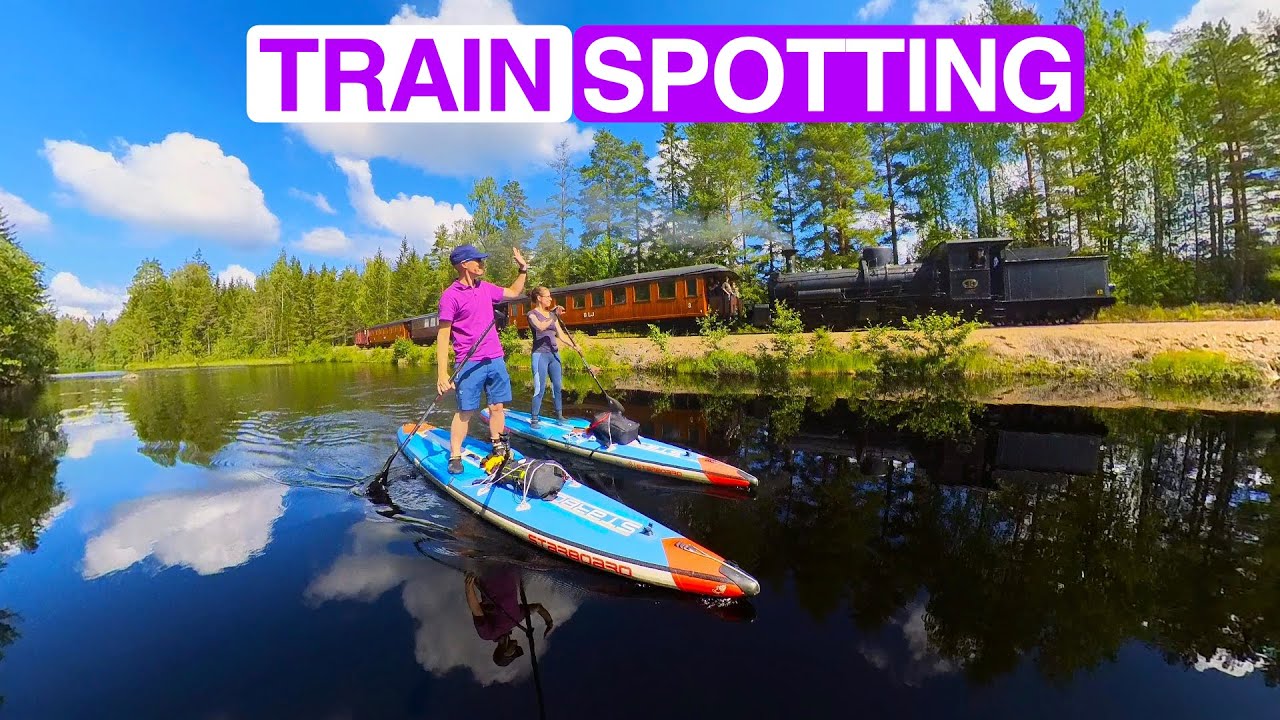 Train spotting in Jädraås Tallås Railway from Sup Standup Paddle Boards Adventure Järnväg Ånglok