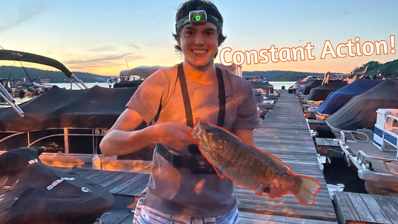 Night Fishing at Lake Wallenpaupack for aggressive fish! (tons of action)