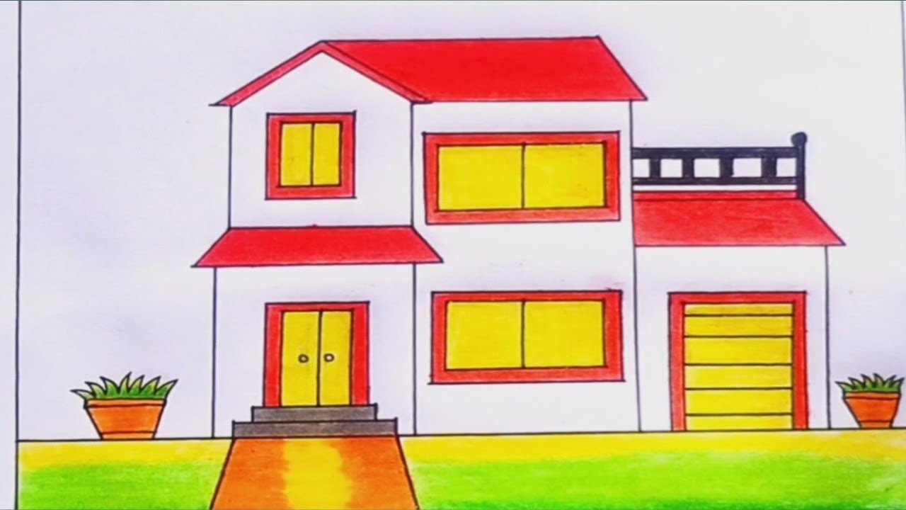 Easy House Drawing Step by Step | Simple Beautiful House Drawing for Beginners