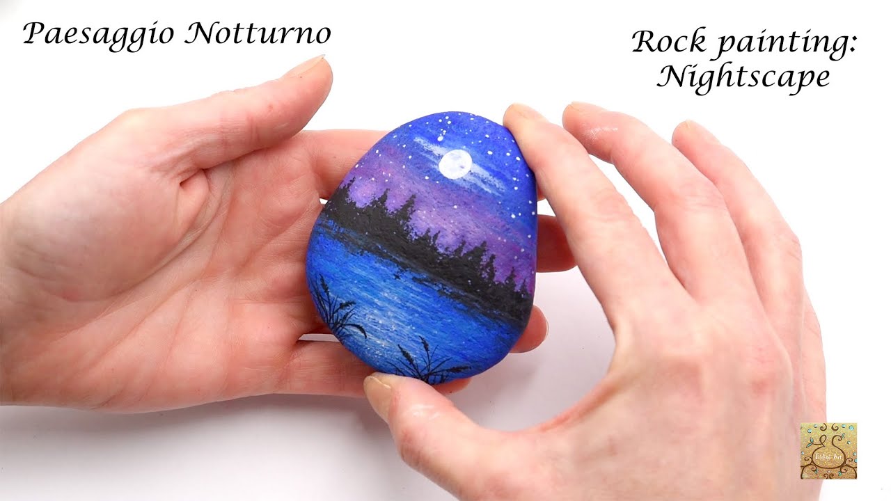 Mini Tutorial: Rock painting ➡️ Nightscape 🌕 Sassi dipinti: Paesaggio notturno