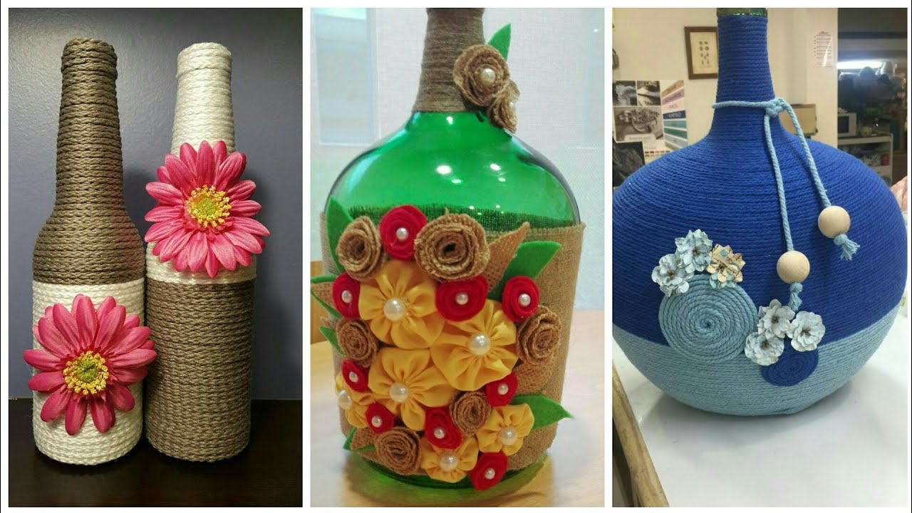 Jute Bottles Craft /Rope craft on Bottles