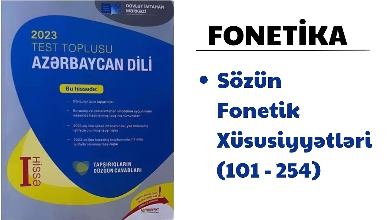 DİM Test toplusu 2023 | Sözün Fonetik Xüsusiyyətləri (101 - 254)   #azərbaycandili