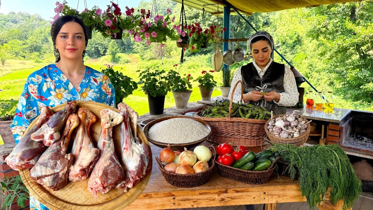 Lamb muscle recipe with rice and vegetables