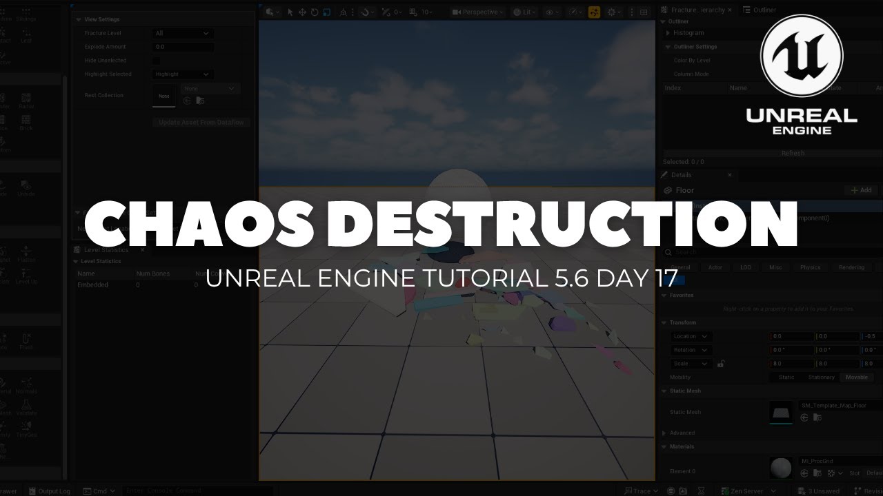 Unreal Engine 5.6 Full Beginner Course (Day 17) : Chaos Destruction Basics in Unreal Engine