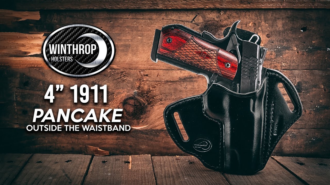 4" 1911 w/ Laser Grips Pancake OWB Leather Holster By: WinthropHolsters.com
