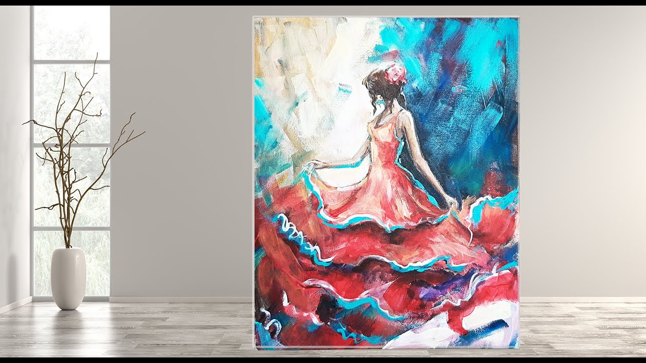 Girl dancing /Abstract Acrylic painting /Demo /  Step by Step/ MariArtHome