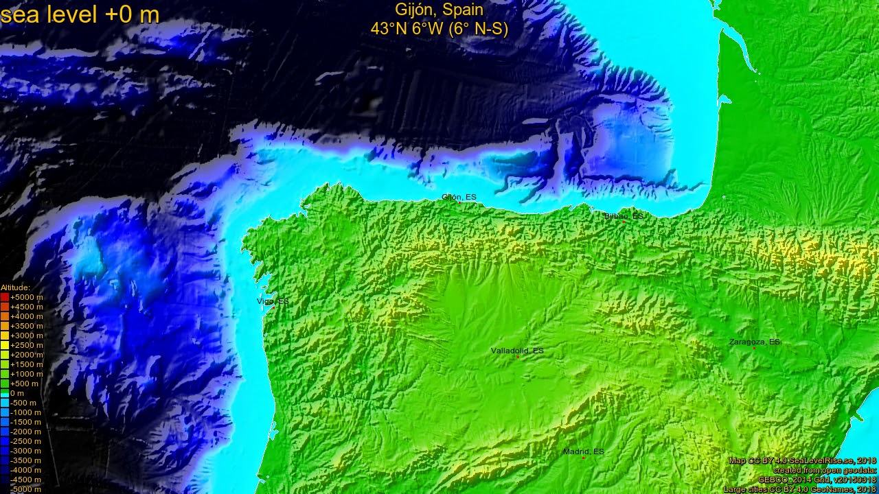 Gij&oacute;n, Spain, (z+c) sea level rise -135 - 65 m