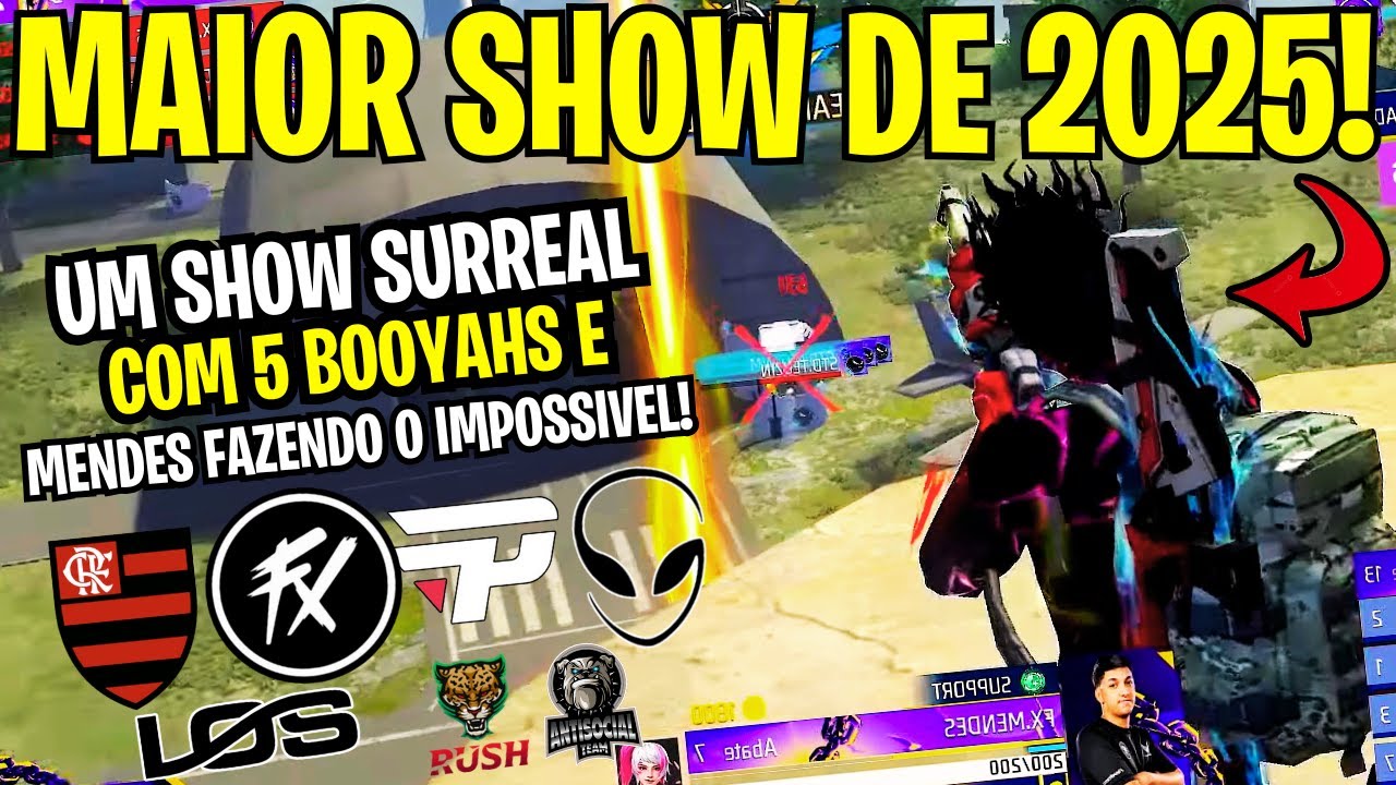 MEU DEUSS! FLUXO FAZ 5 BOOYAHS E MENDES LEVA 4 SQUADS EM BOOYAH LENDARIOOOO! O MAIOR SHOW DE 2025!