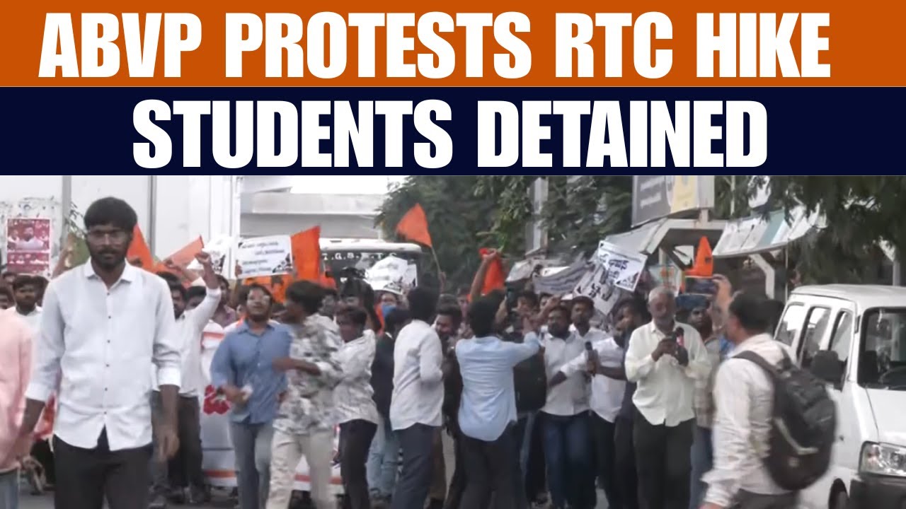 Hyderabad | ABVP Protests Bus Fare Hike at Bus Bhavan | Police Detain Protesters | News9