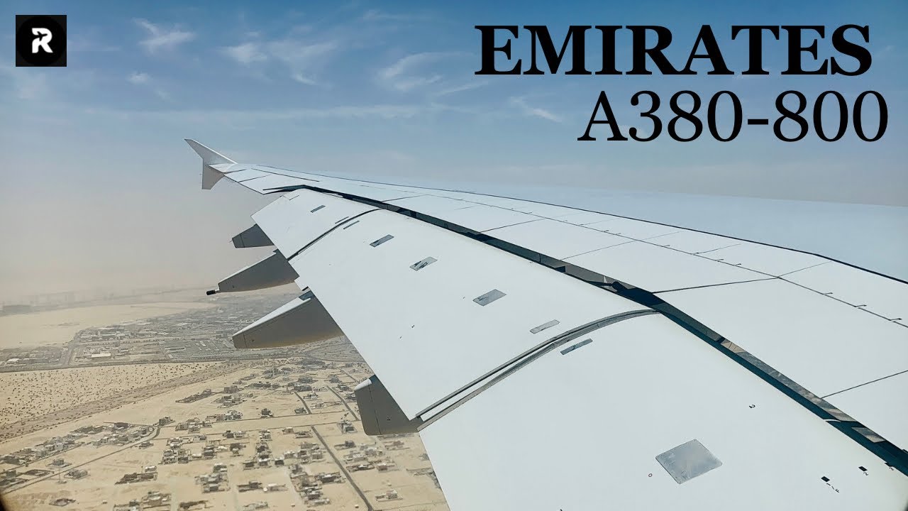 EMIRATES AIRBUS A380-800 WING VIEW LANDING AT DUBAI DXB, UAE (4K)