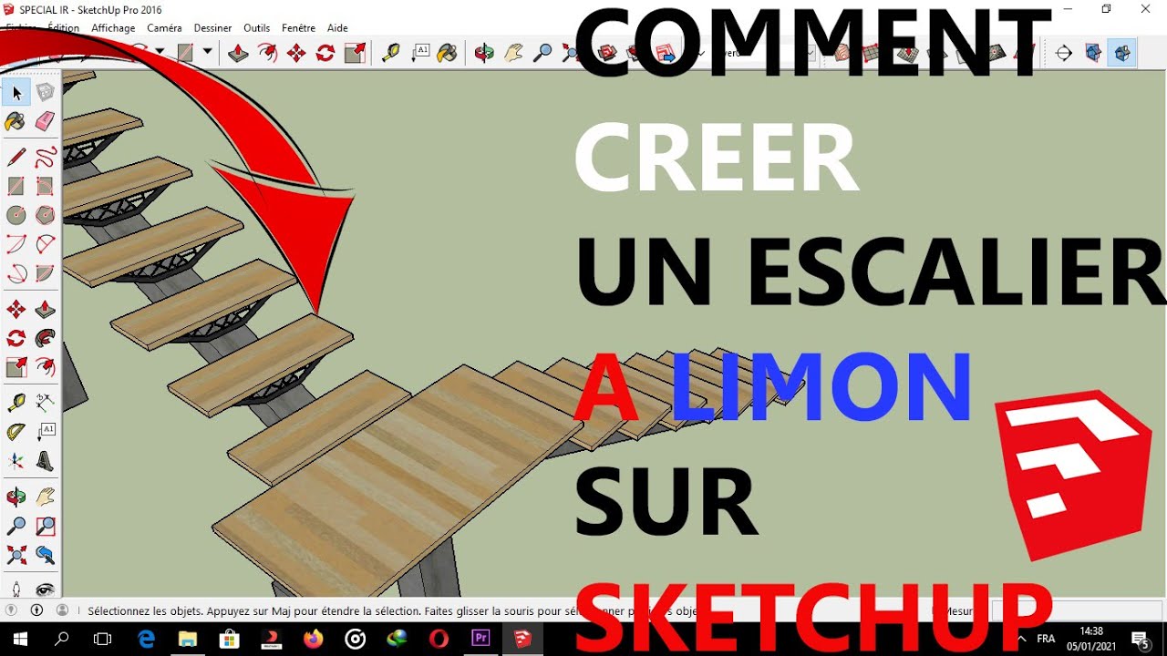 COMMENT CREER UN ESCALIER A LIMON CENTRALE SUR SKETCHUP