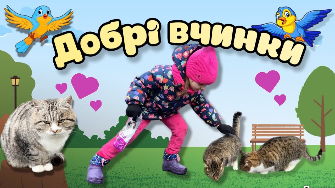 Про добрі вчинки | Годуємо котиків, пташок та білочку | Що добре, а що погано?