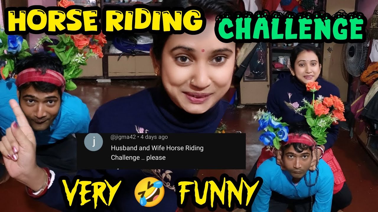 Horse Riding challenge video/funny challenge😂horse Riding husband and wife/horse Riding on husband 😜