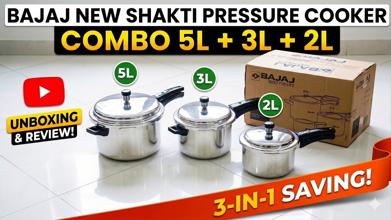 Bajaj Neo Shakti Pressure Cooker 2L, 3L , 5L Combo | Unboxing and Review