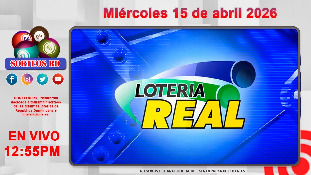 Loter&iacute;a Real en VIVO 🔴 |  Mi&eacute;rcoles 15 de abril 2026 - 12:55 PM #Loter&iacute;aRealDeHoy