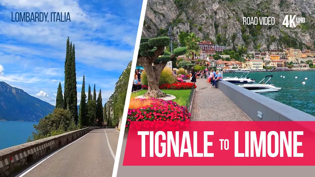 Strada della Forra. Panorama towards Lake Garda, the road from Belvedere Tignale to Limone Sul Garda
