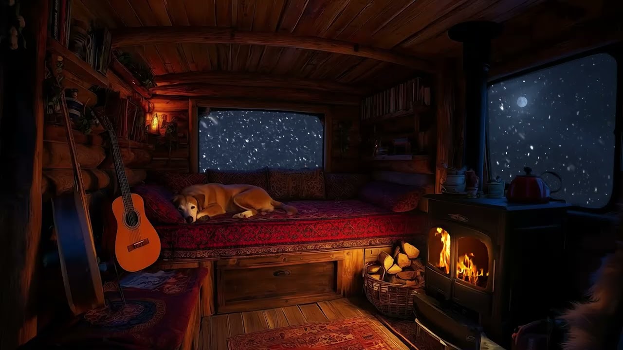 Fall Asleep Fast | Blizzard Winds Outside & Crackling Fireplace Cozy Winter Ambience