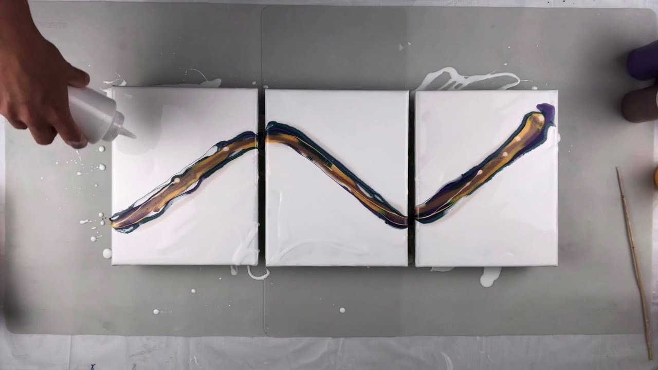 #21 - QUADRO TRIPLO usando um SECADOR DE CABELO ❤️ - Acrílico Fluido / Derramado - Técnica Holandesa