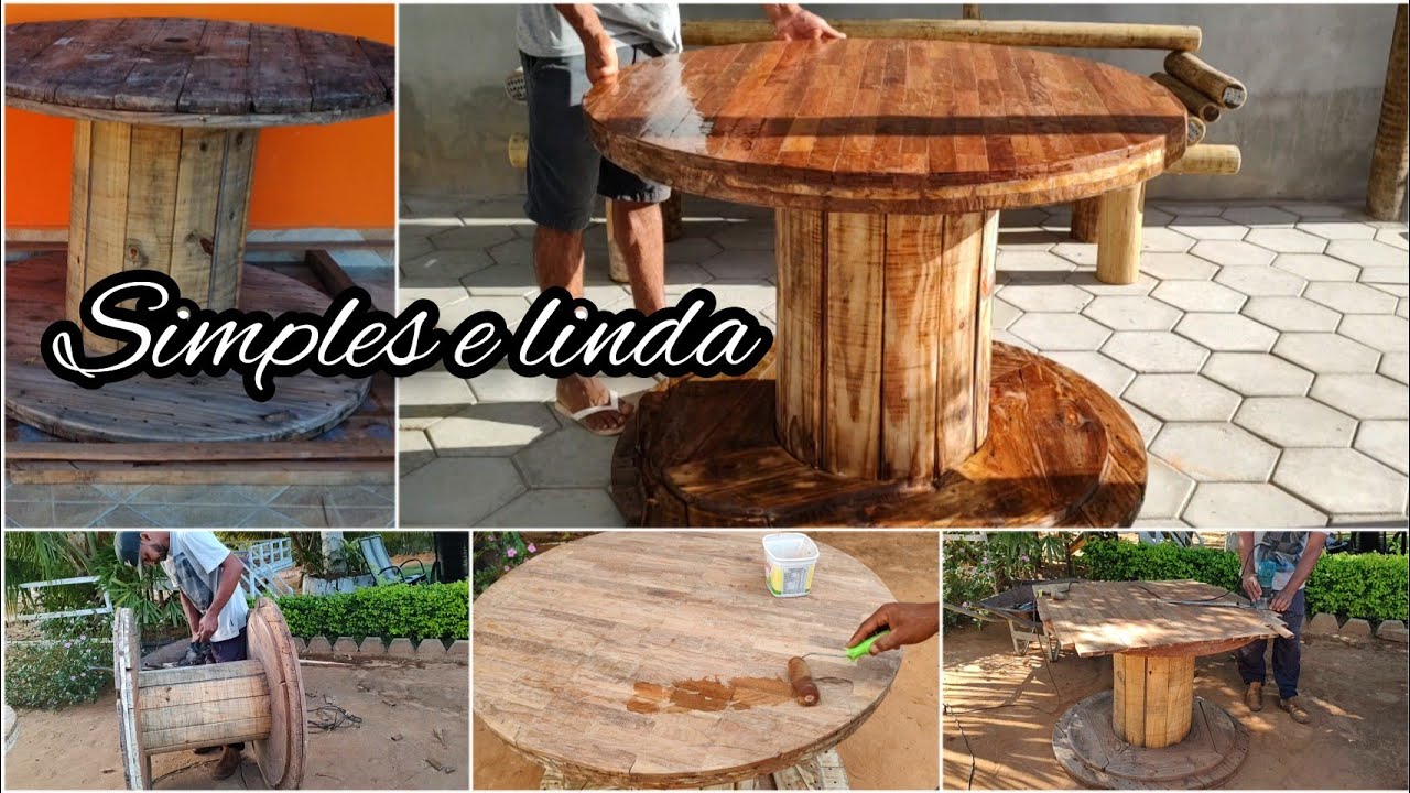 Como ficou lindo nossa mesa feita com carretel de madeira 🪵 🧵