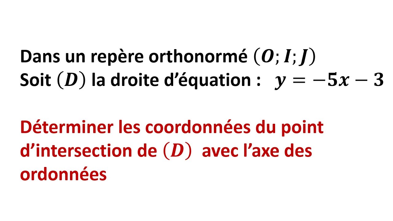 Exercice: Déterminer les coordonnées du point d'intersection d'une droite avec l'axe des ordonnées