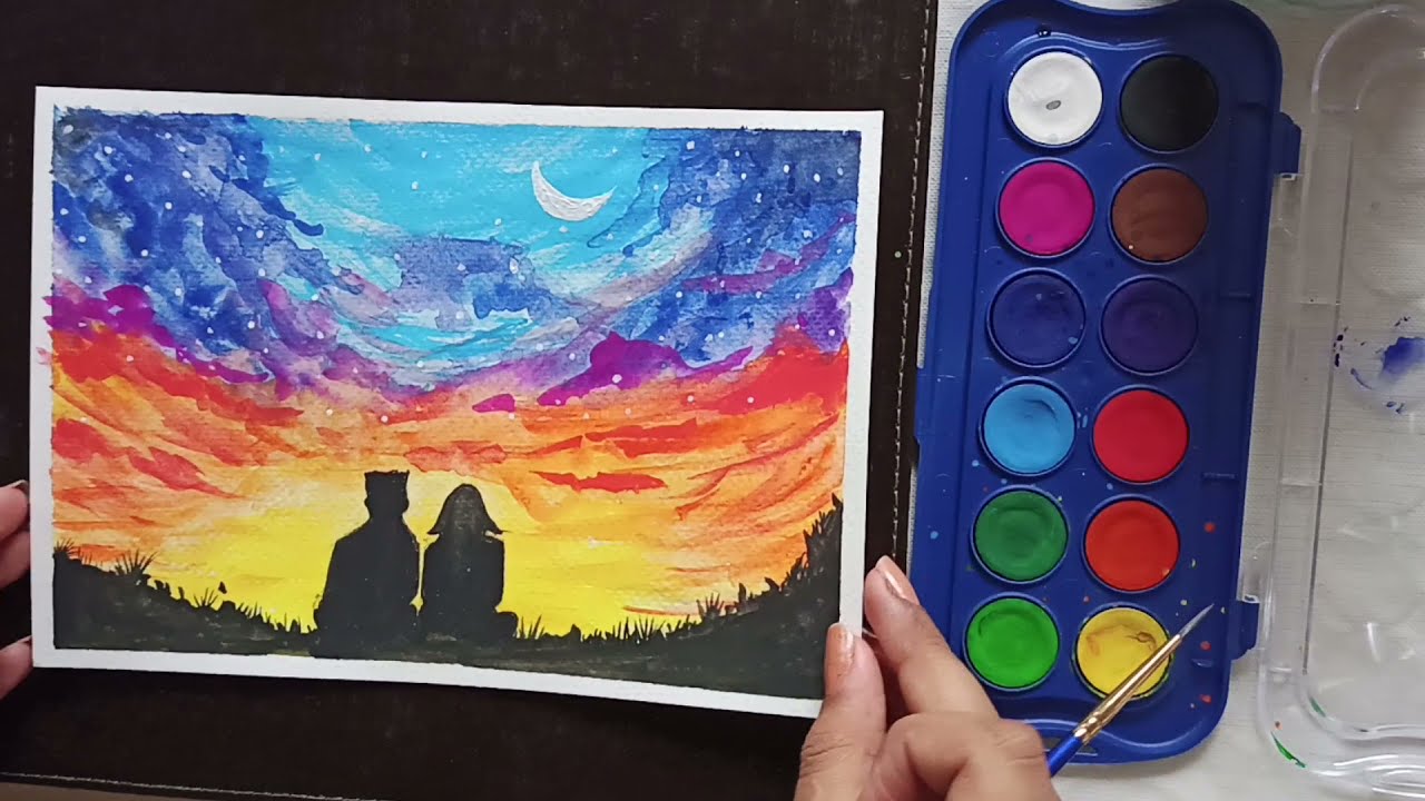 Watercolour painting||evening scene||Moderne kunstS||by shristi