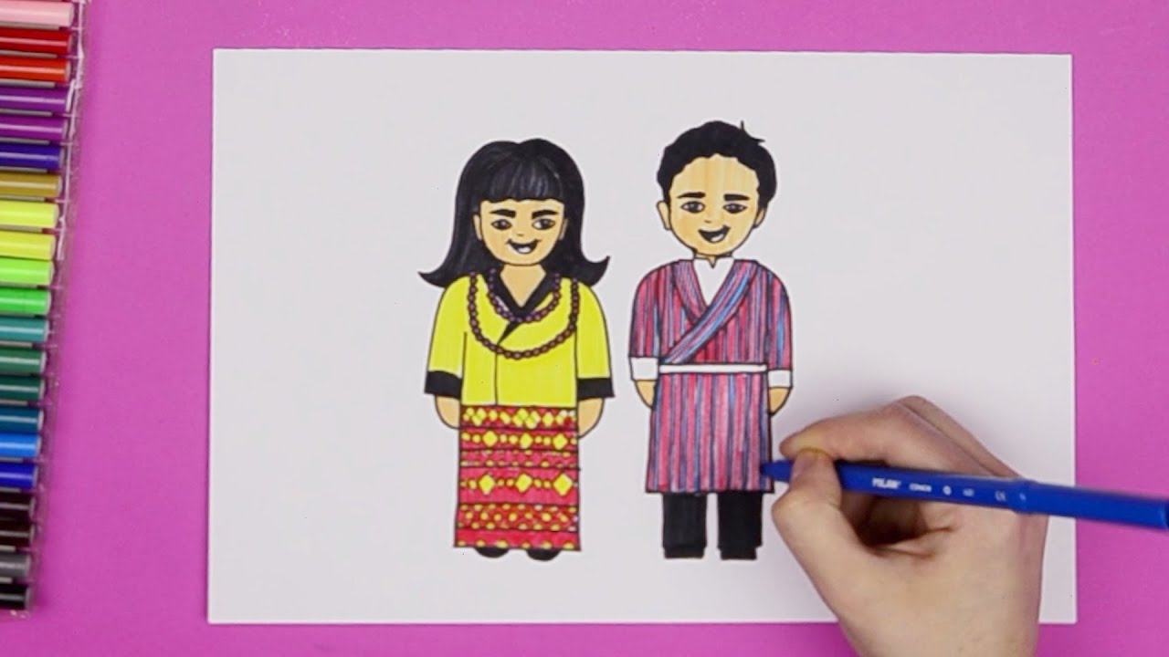 How to draw traditional Nepalese, Tibetan, Bhutanese, Sikkim Kho (Bakhu) dress