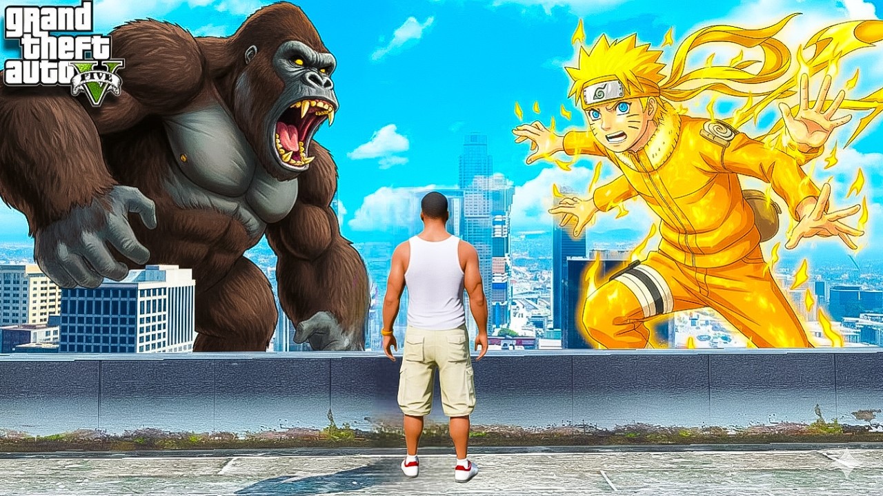 King Kong Vs Naruto Epic Fight Battle in Los Santos in GTA 5  Telugu