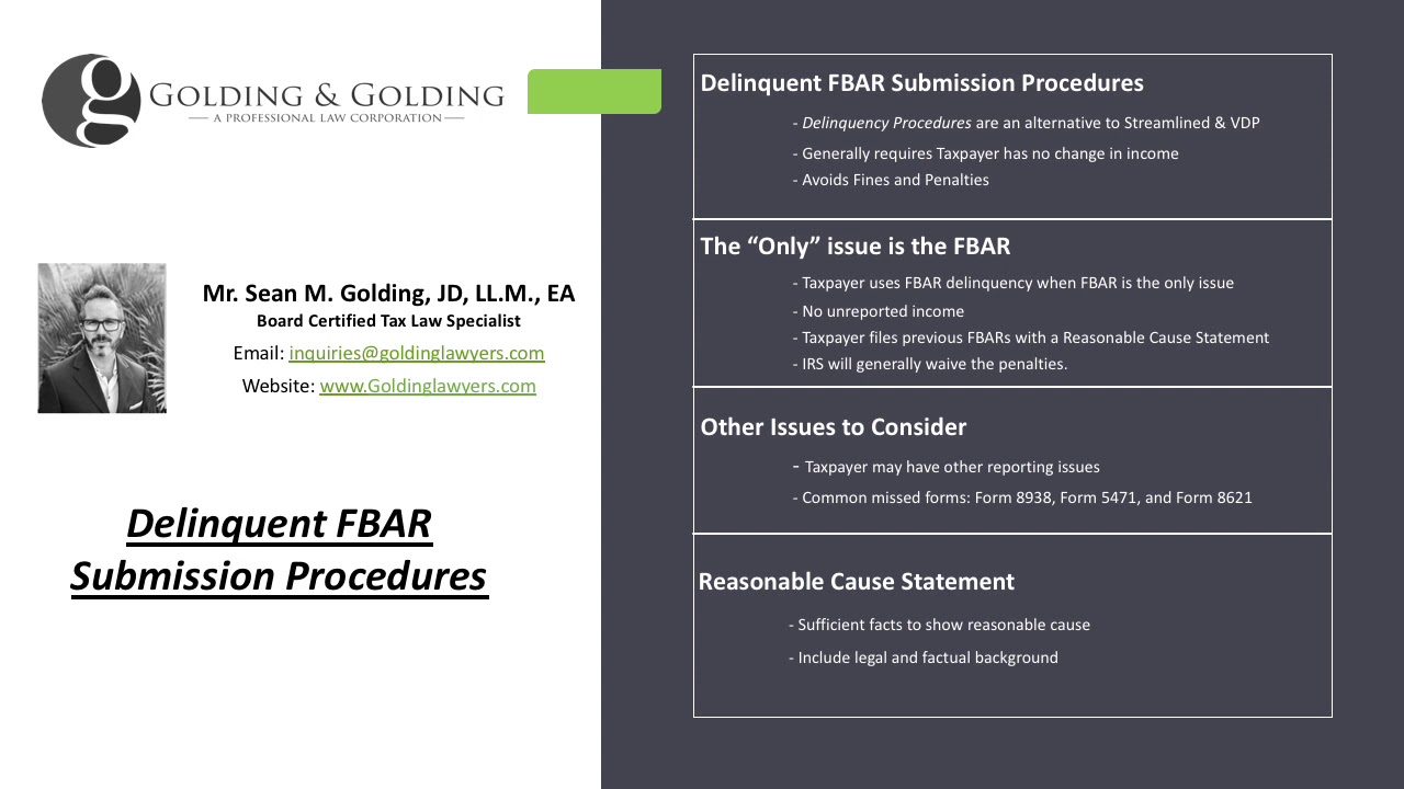 Delinquent FBAR Submission Procedures - 2020 IRS Late Delinquent FBAR Submission Procedure Update