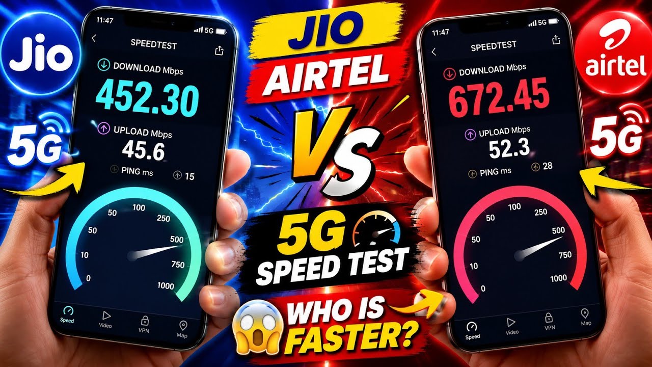 Jio vs Airtel 5G Speed Test 2026 ⚡ Real Internet Speed Comparison | Which SIM is Faster?