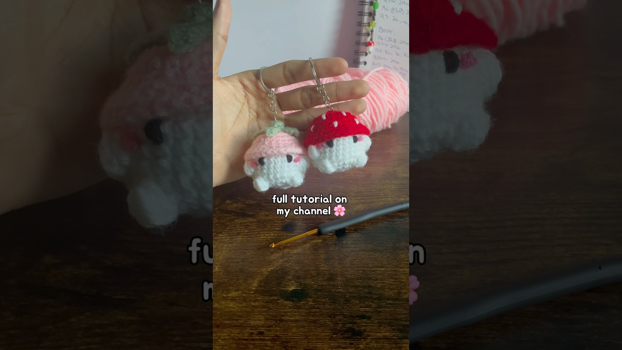 easiest project ever? 🍓 crochet baby mushroom keychain beginners #crochet #beginner #amigurumi